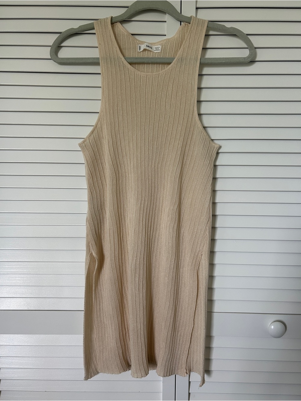 Mango Beige Ribbed Knit Beach Cover Up Sleeveless Midi Dress Women’s